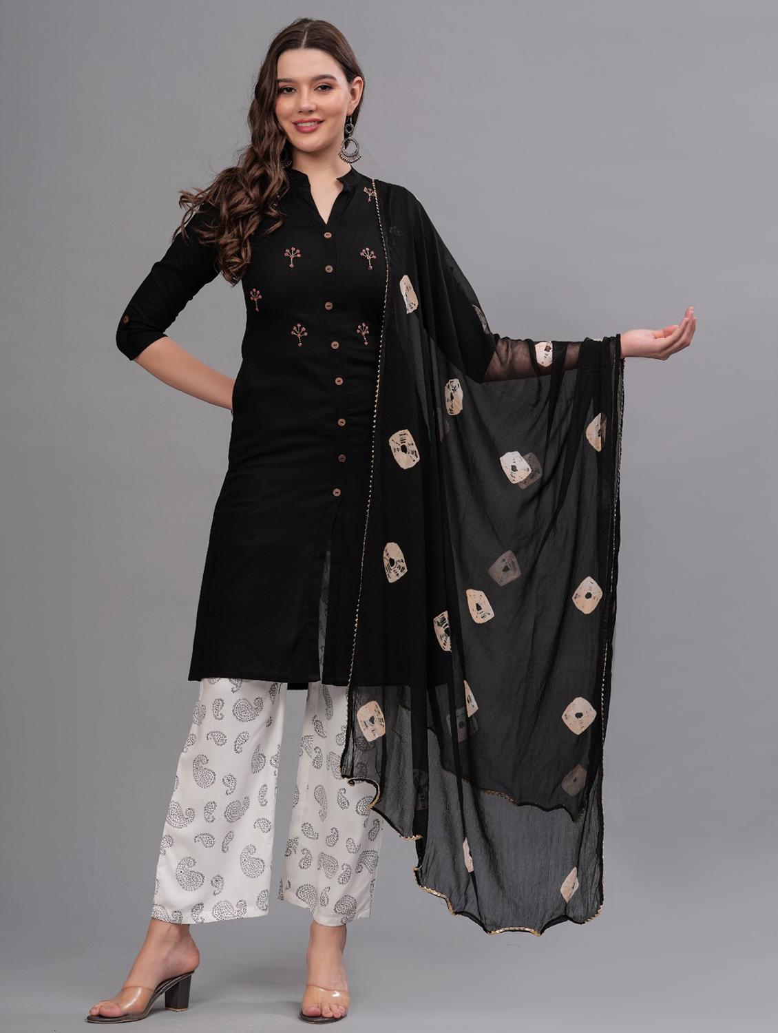 women embellished kurta pant set with dupatta