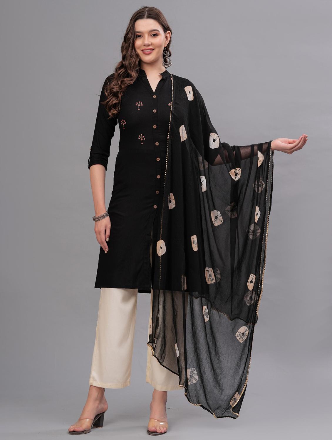 women embellished kurta pant set with dupatta