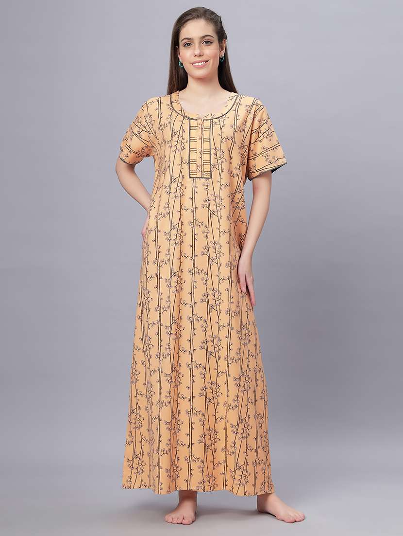 women printed short sleeves nighty - 21669549 - Standard Image - 3