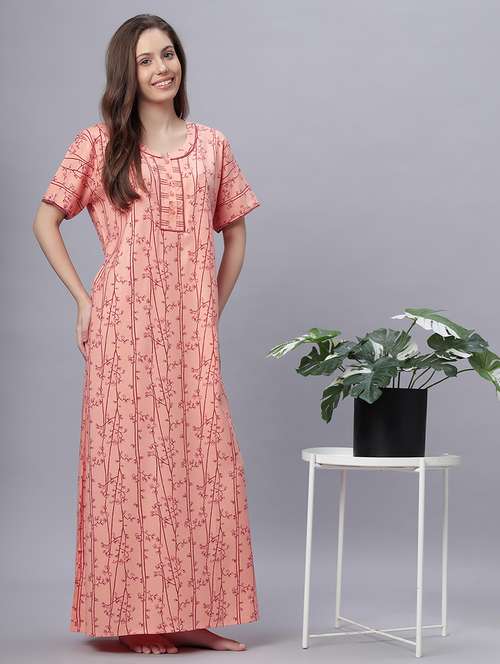 women printed short sleeves nighty - 21669551 - Standard Image - 0