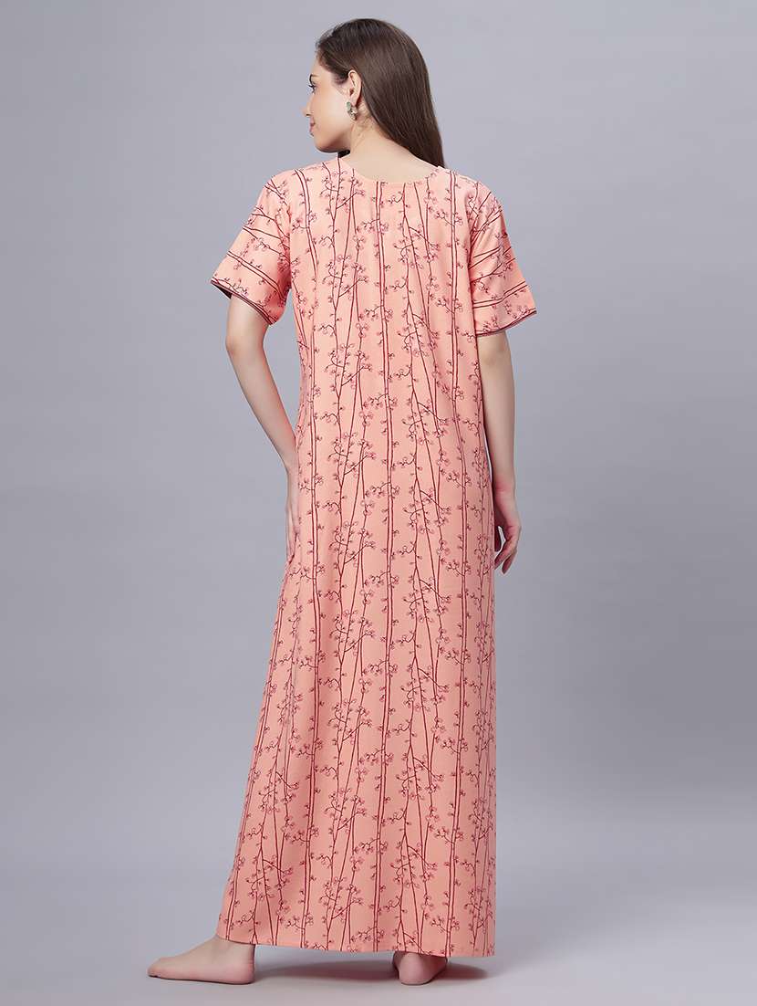 women printed short sleeves nighty - 21669551 - Standard Image - 3