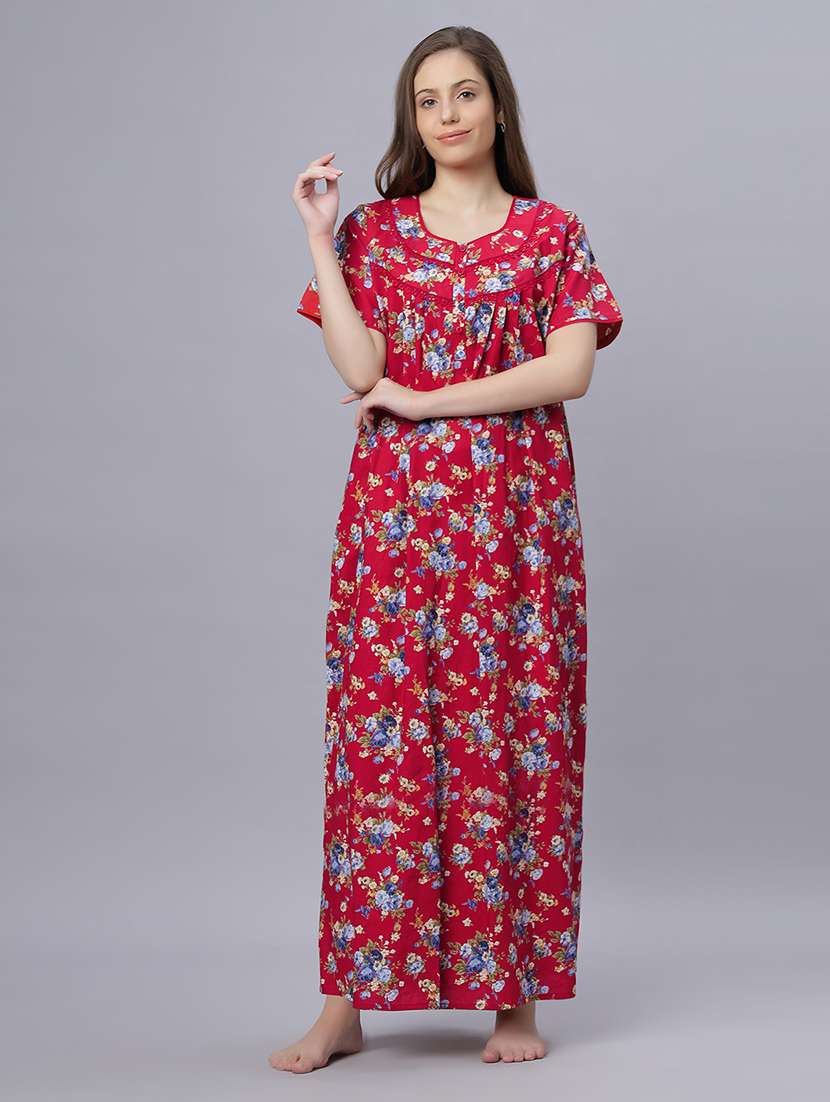 women floral print short sleeves nighty