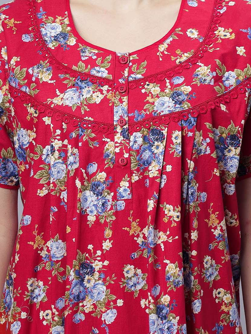 women floral print short sleeves nighty - 21669554 -  Standard Image - 5