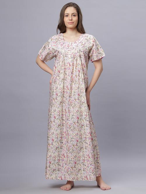 women floral print short sleeves nighty - 21669559 - Standard Image - 0
