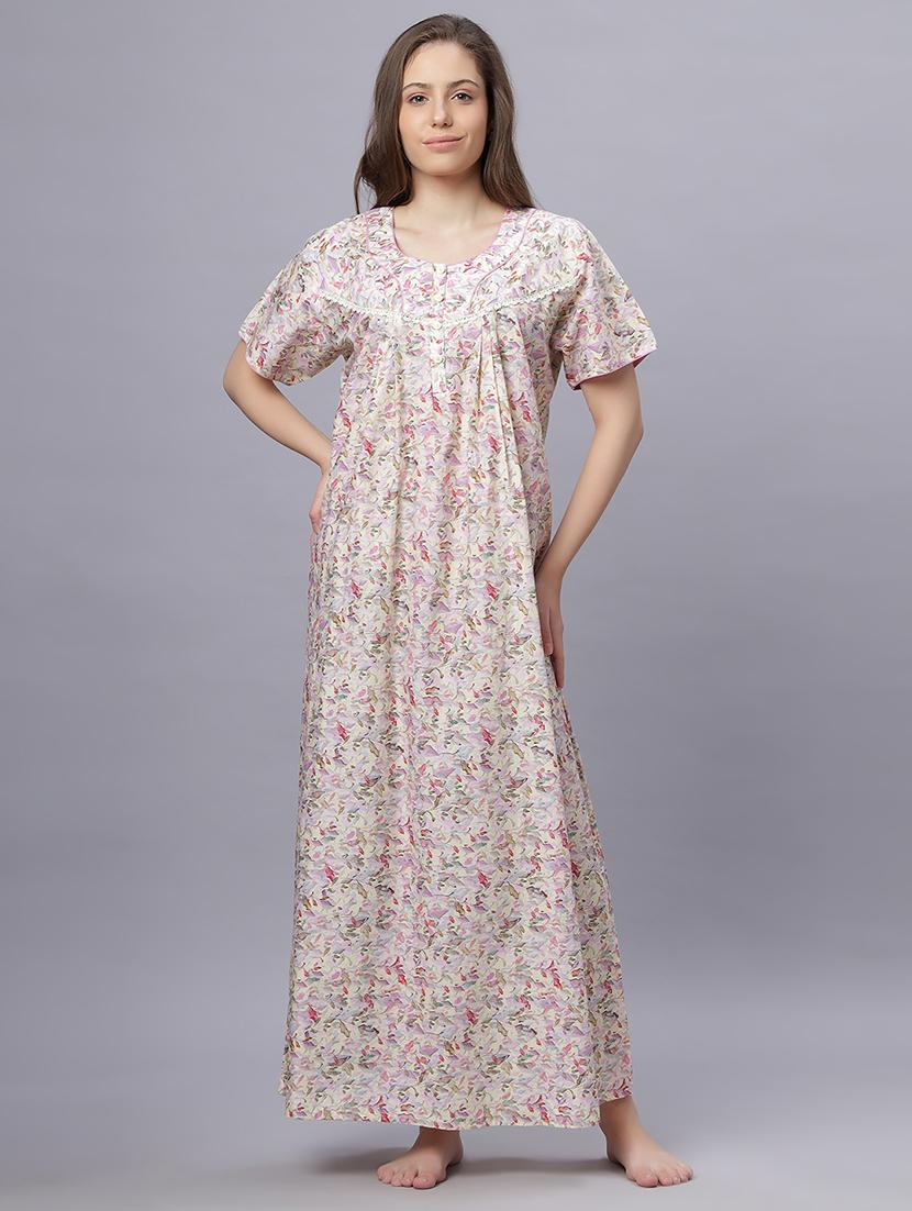 women floral print short sleeves nighty - 21669559 - Zoom Image - 0