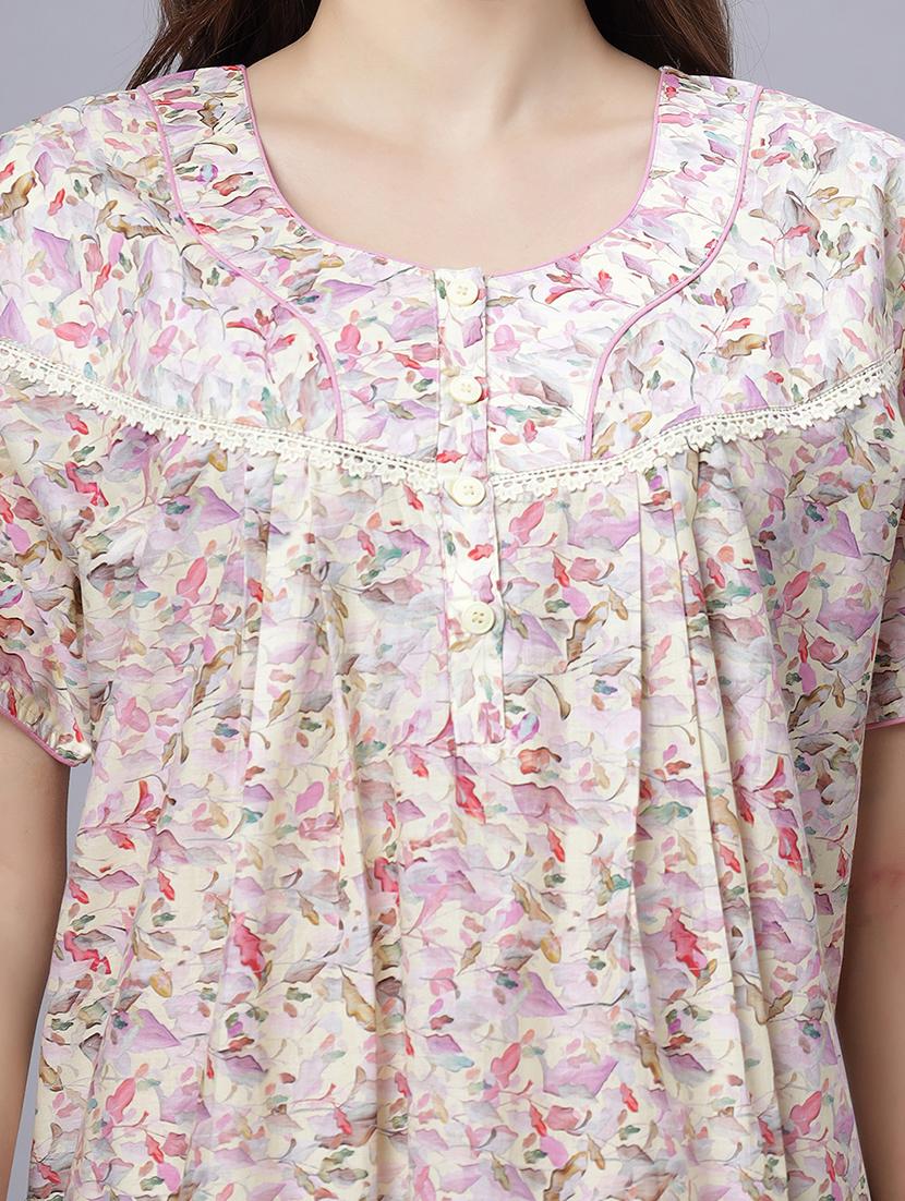 women floral print short sleeves nighty - 21669559 - Standard Image - 5