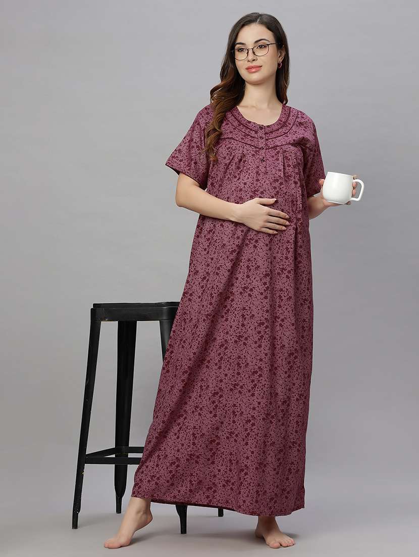 women round neck printed maternity wear nighty - 21669568 -  Zoom Image - 0