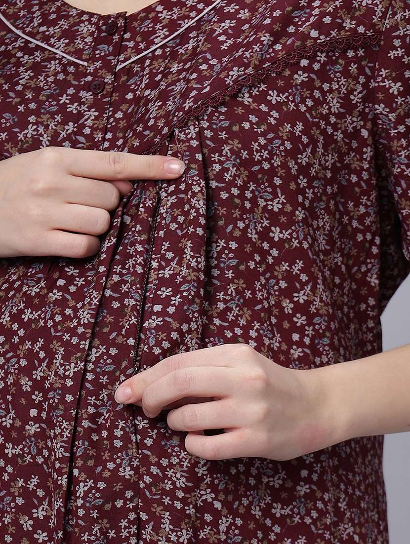 women round neck printed maternity wear nighty - 21669572 -  Standard Image - 5