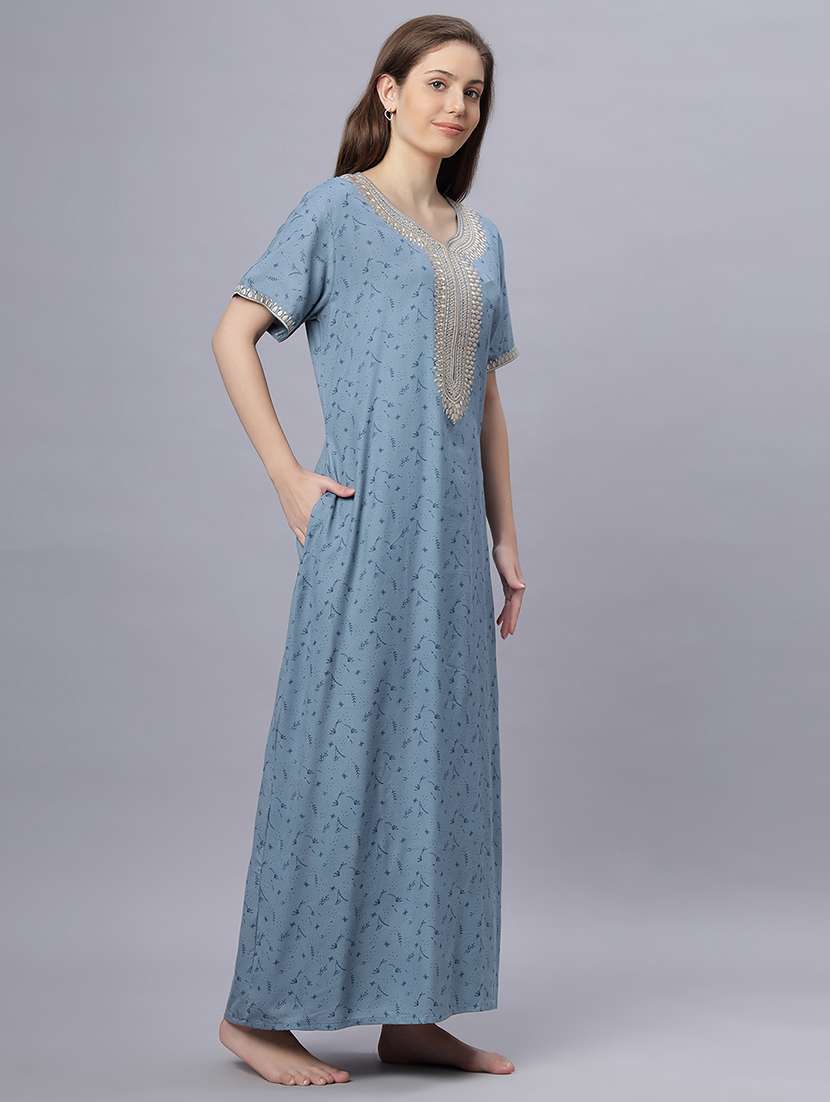 women printed short sleeves nighty - 21669583 -  Standard Image - 3
