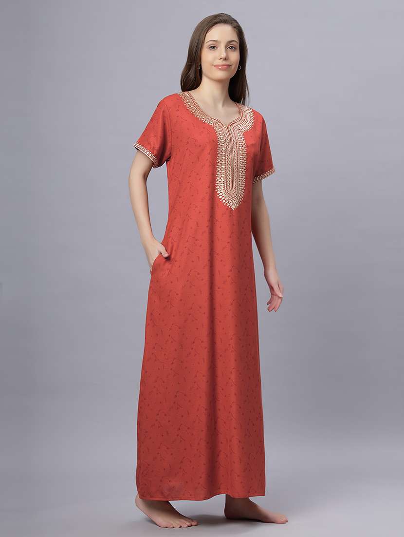 women printed short sleeves nighty - 21669584 -  Standard Image - 3