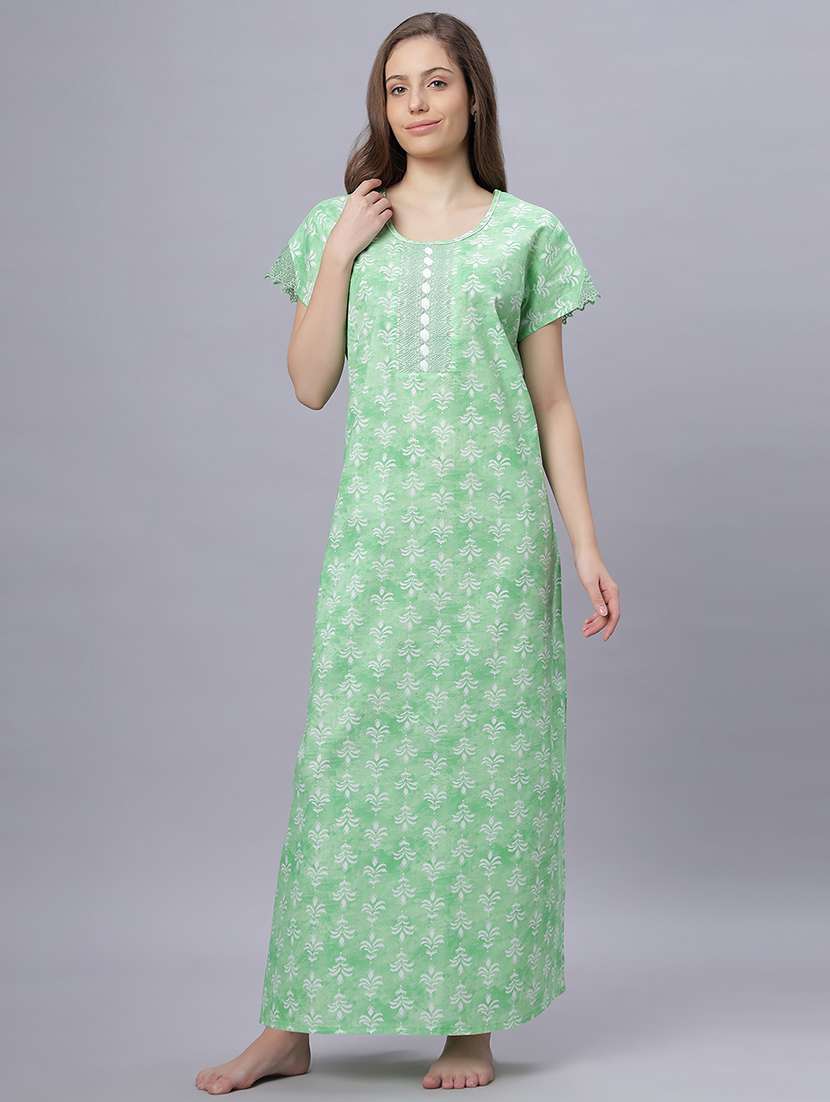 women printed short sleeves nighty - 21669587 - Zoom Image - 0