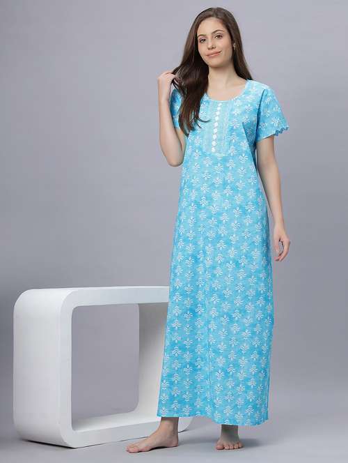 women printed short sleeves nighty - 21669589 - Standard Image - 0