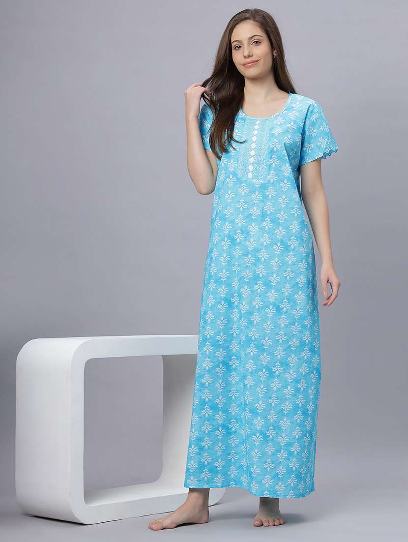 women printed short sleeves nighty - 21669589 - Zoom Image - 0