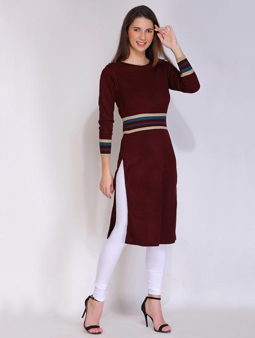 women striped long sleeves woolen kurta - 21669591 - Standard Image - 0
