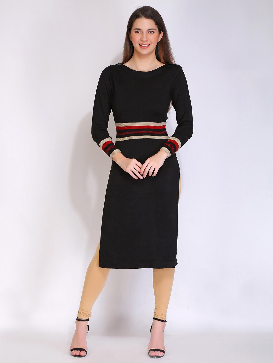 women striped long sleeves woolen kurta