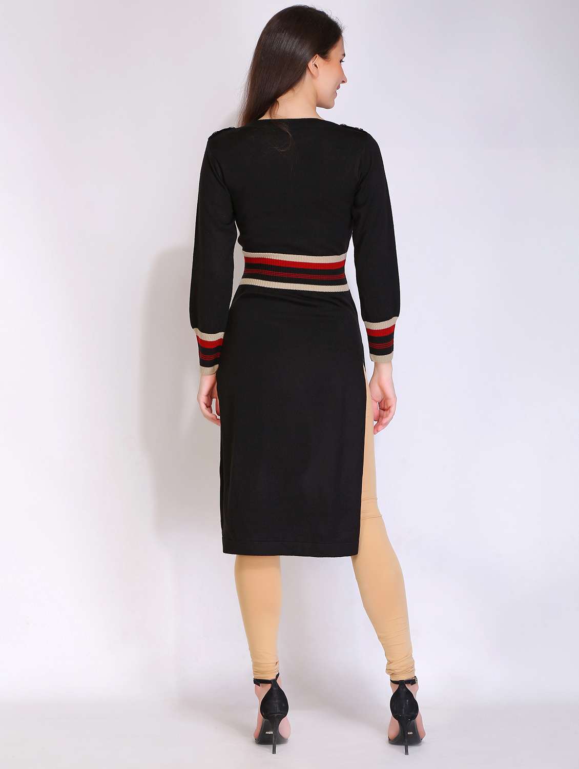 women striped long sleeves woolen kurta - 21669592 - Standard Image - 3