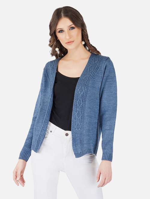 women self design long sleeve shrug - 21669600 -  Standard Image - 0