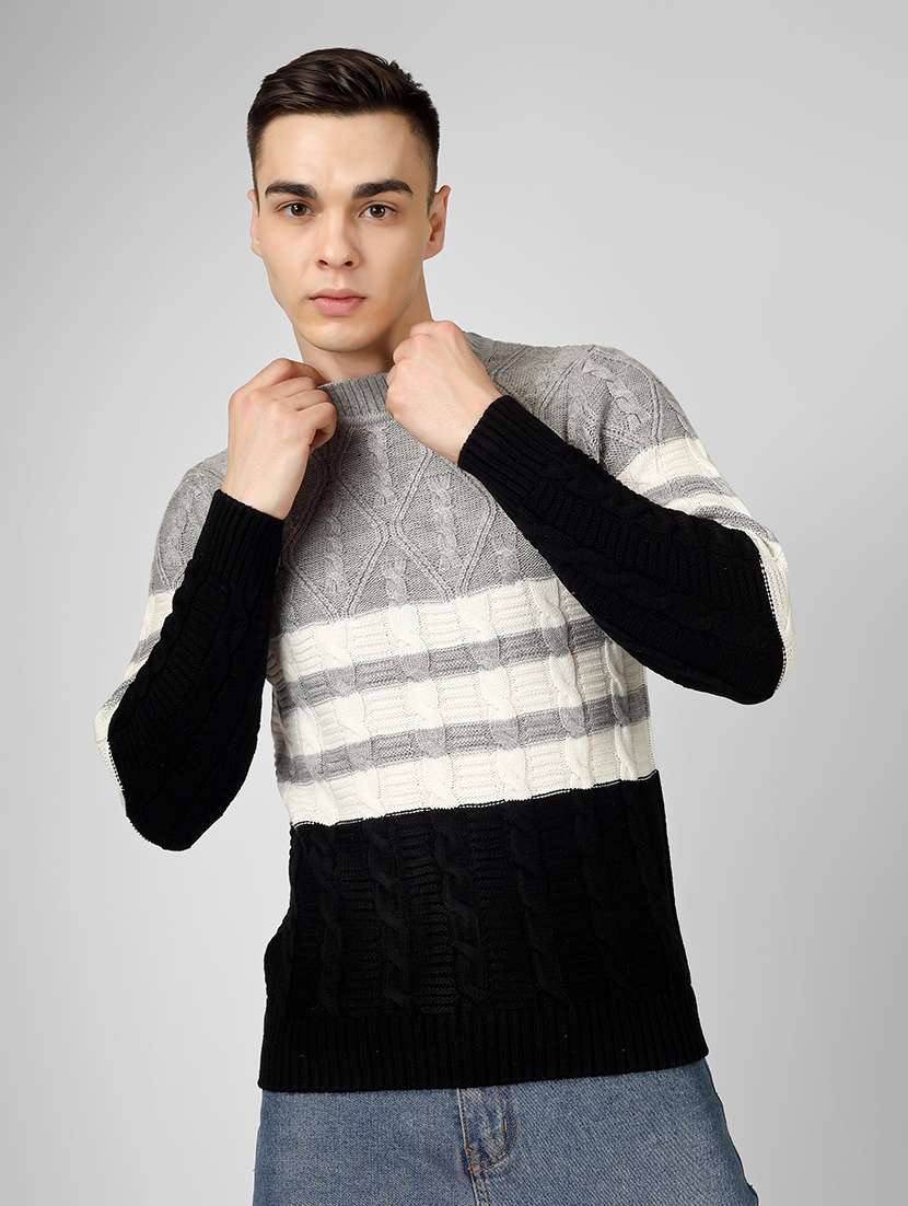 men long sleeve color block pullover