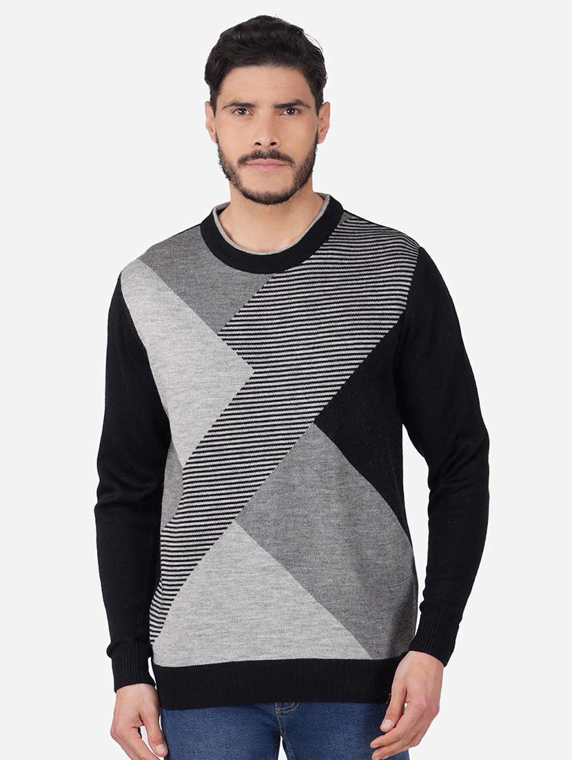 men long sleeves color block pullover - 21669619 -  Zoom Image - 0