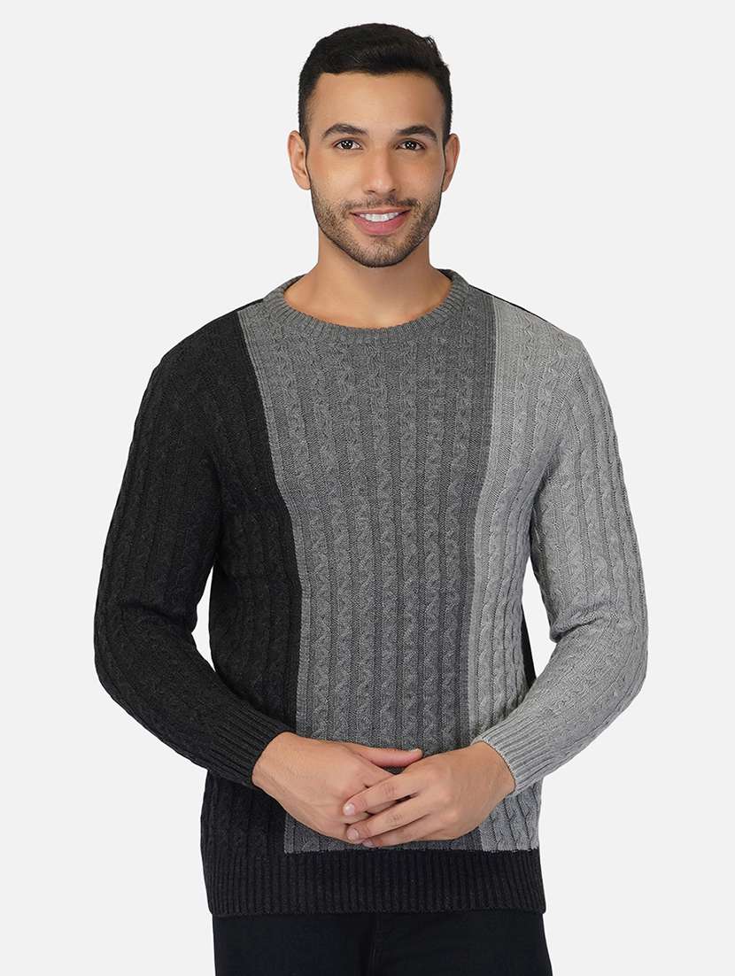 men long sleeve color block pullover