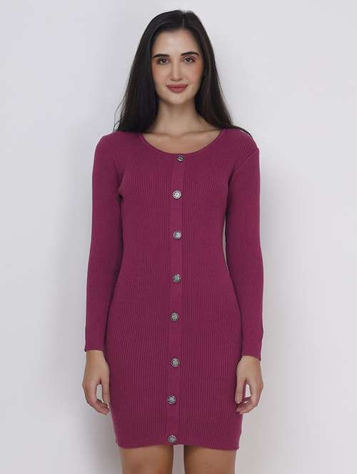 women solid round neck acrylic dress - 21669664 -  Standard Image - 0