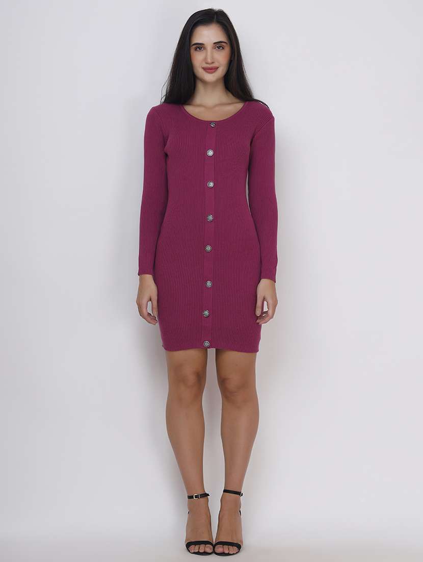 women solid round neck acrylic dress - 21669664 -  Standard Image - 3