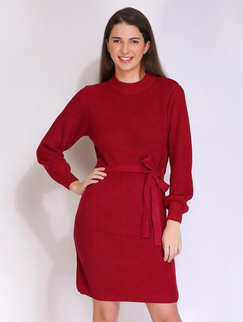 women solid acrylic long sleeve dress - 21669686 - Standard Image - 0
