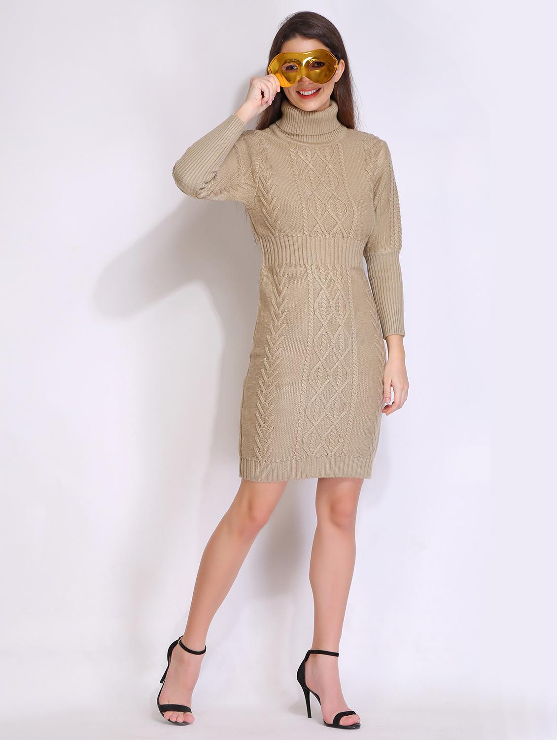 women solid acrylic long sleeve dress - 21669689 - Standard Image - 3