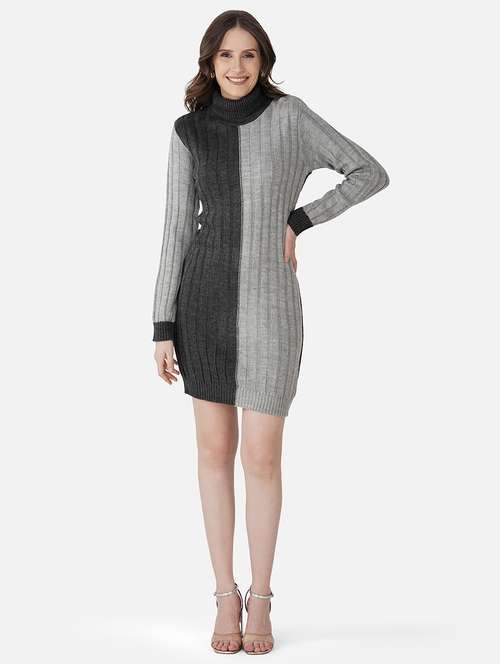women color block acrylic long sleeve dress - 21669690 - Standard Image - 0