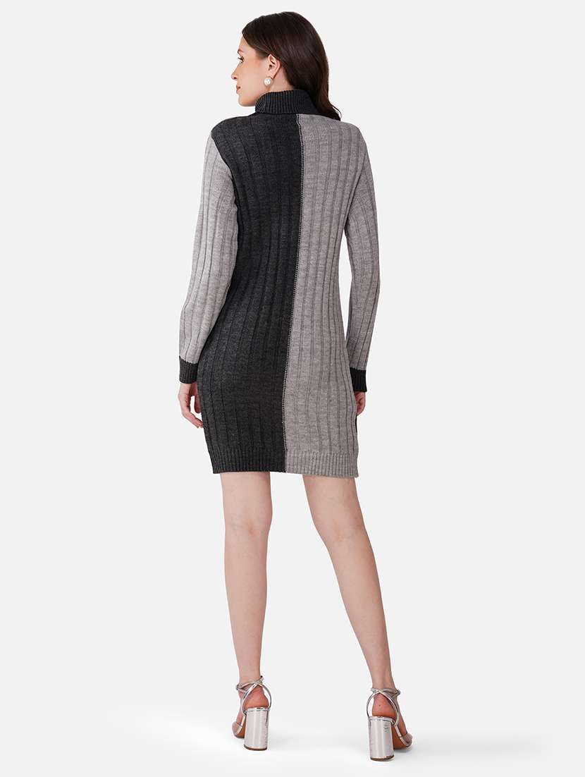women color block acrylic long sleeve dress - 21669690 - Standard Image - 3