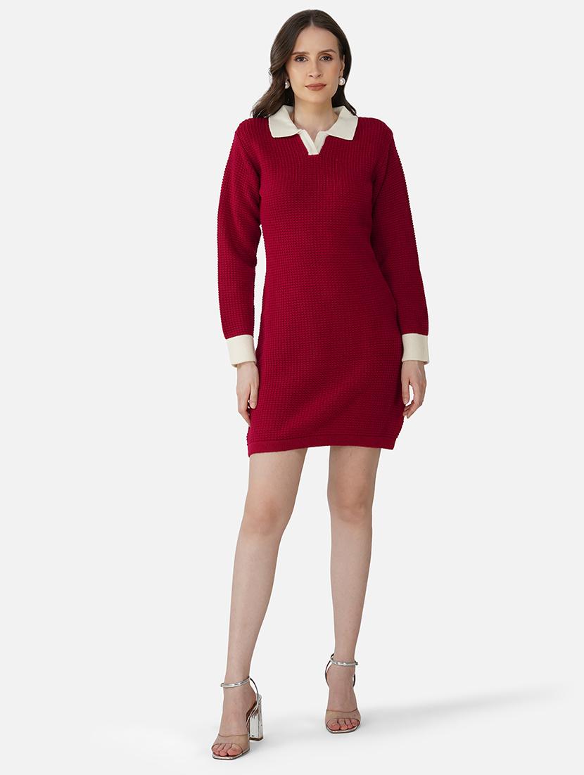 women solid acrylic long sleeve dress - 21669691 - Zoom Image - 0
