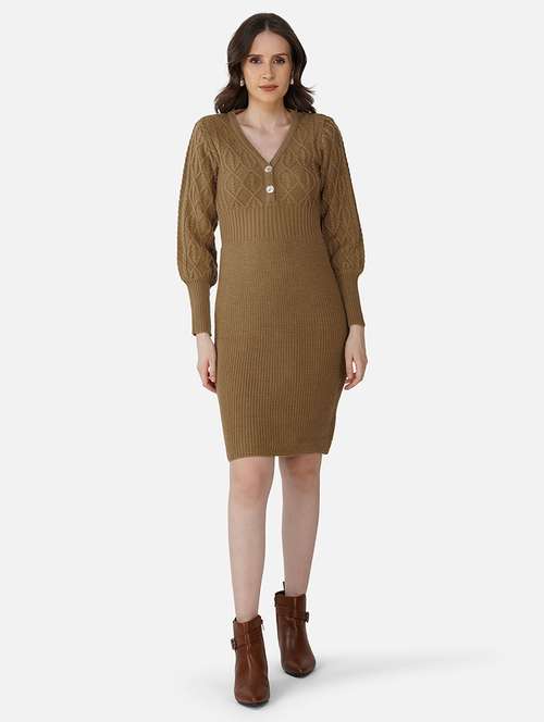 women solid acrylic long sleeve dress - 21669692 - Standard Image - 0
