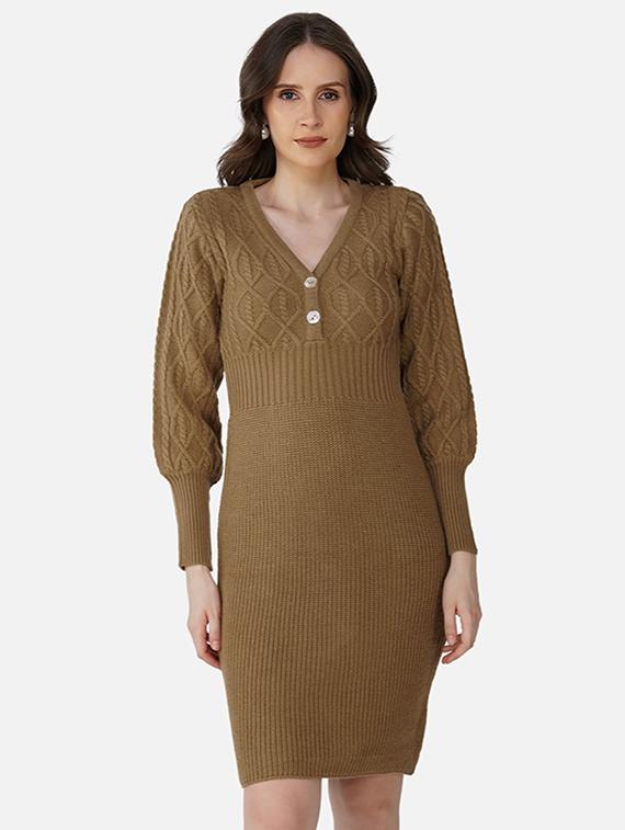 women solid acrylic long sleeve dress - 21669692 - Standard Image - 5