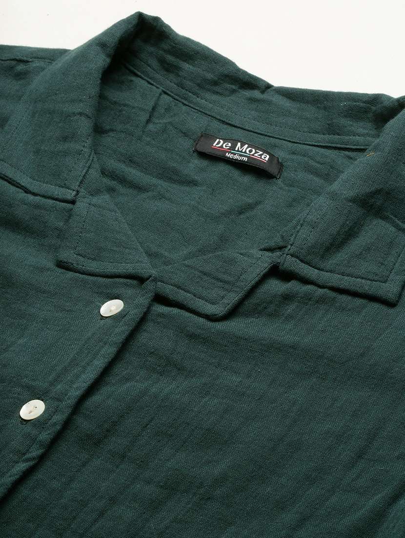 women solid cuban collar crop shirt - 21669841 -  Standard Image - 5