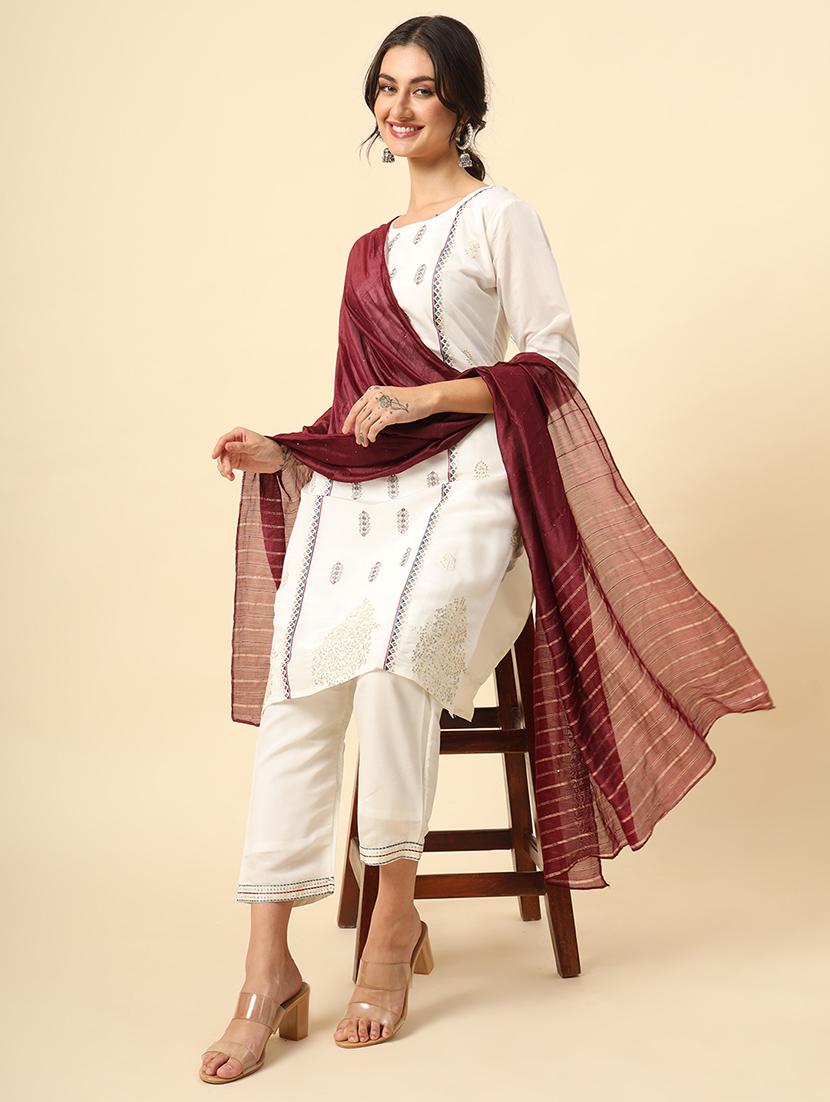 women three quarter sleeve kurta pant with dupatta set - 21669876 - Standard Image - 5