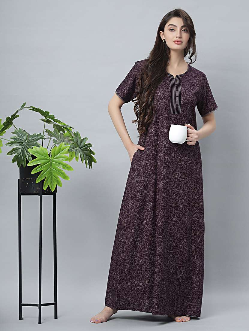 women printed short sleeves nighty