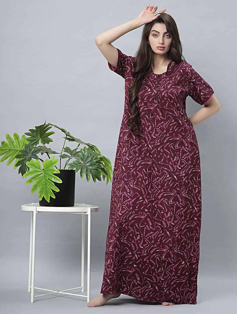 women printed short sleeves nighty