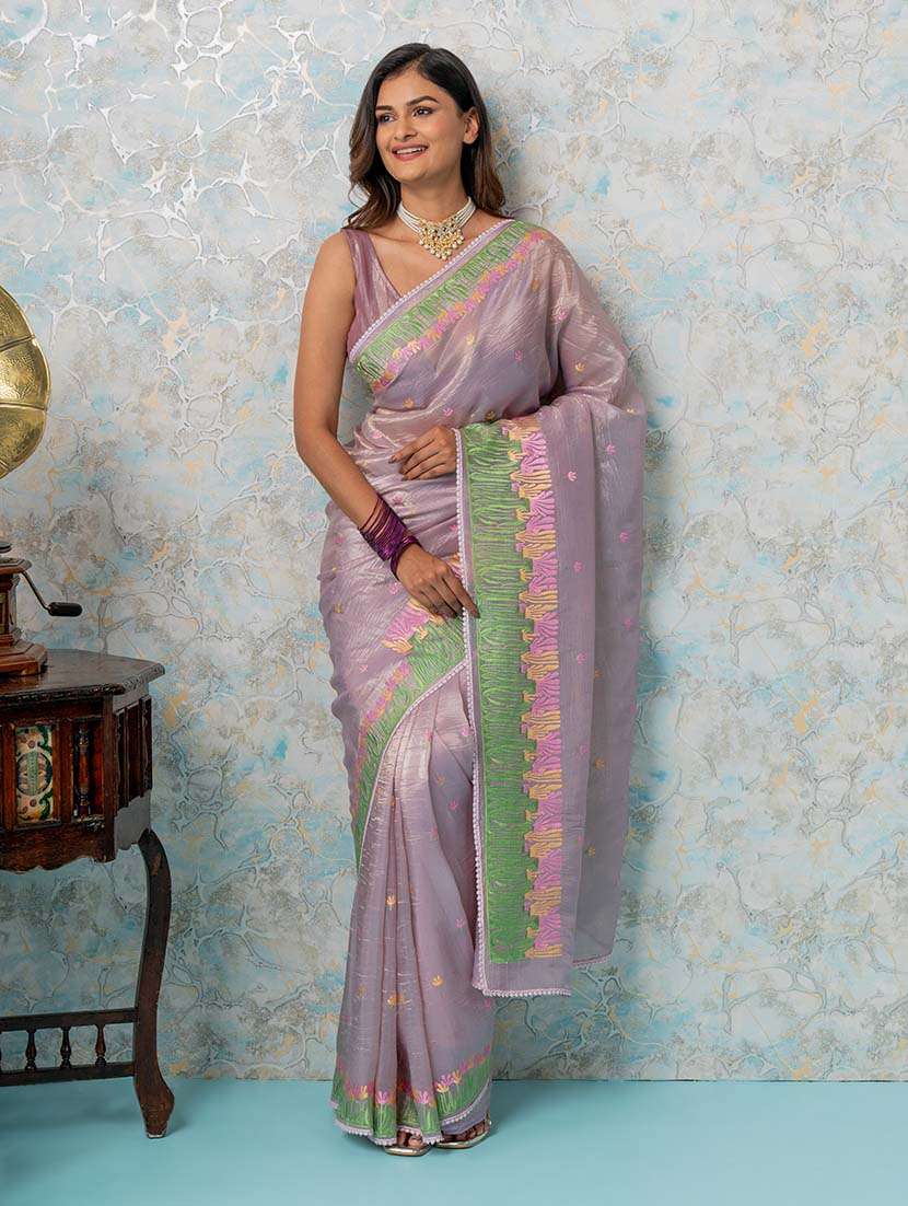 women lavender embroidered saree with blouse - 21669953 - Zoom Image - 0