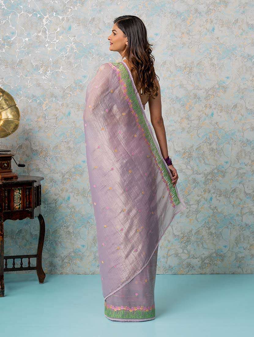 women lavender embroidered saree with blouse - 21669953 - Standard Image - 3