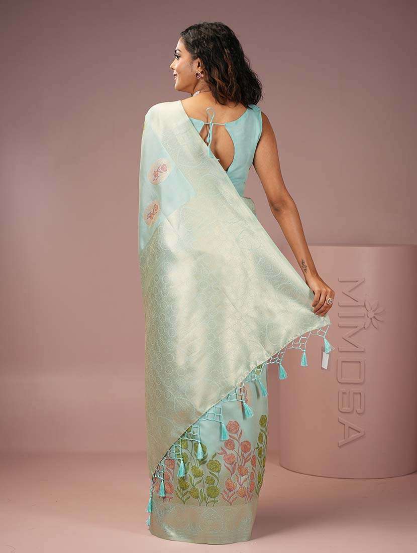 women floral zari bordered saree with blouse - 21669988 -  Standard Image - 3