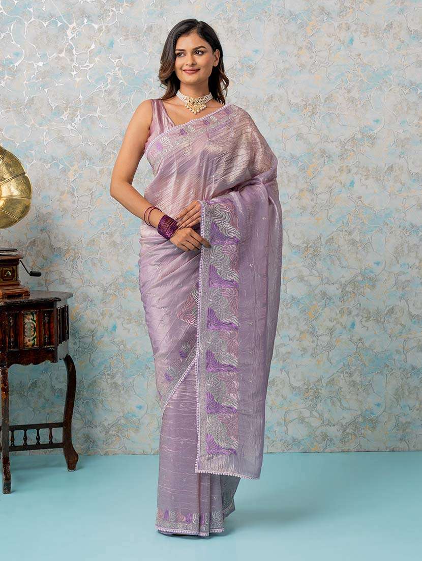 women lavender embroidered saree with blouse - 21670016 - Zoom Image - 0