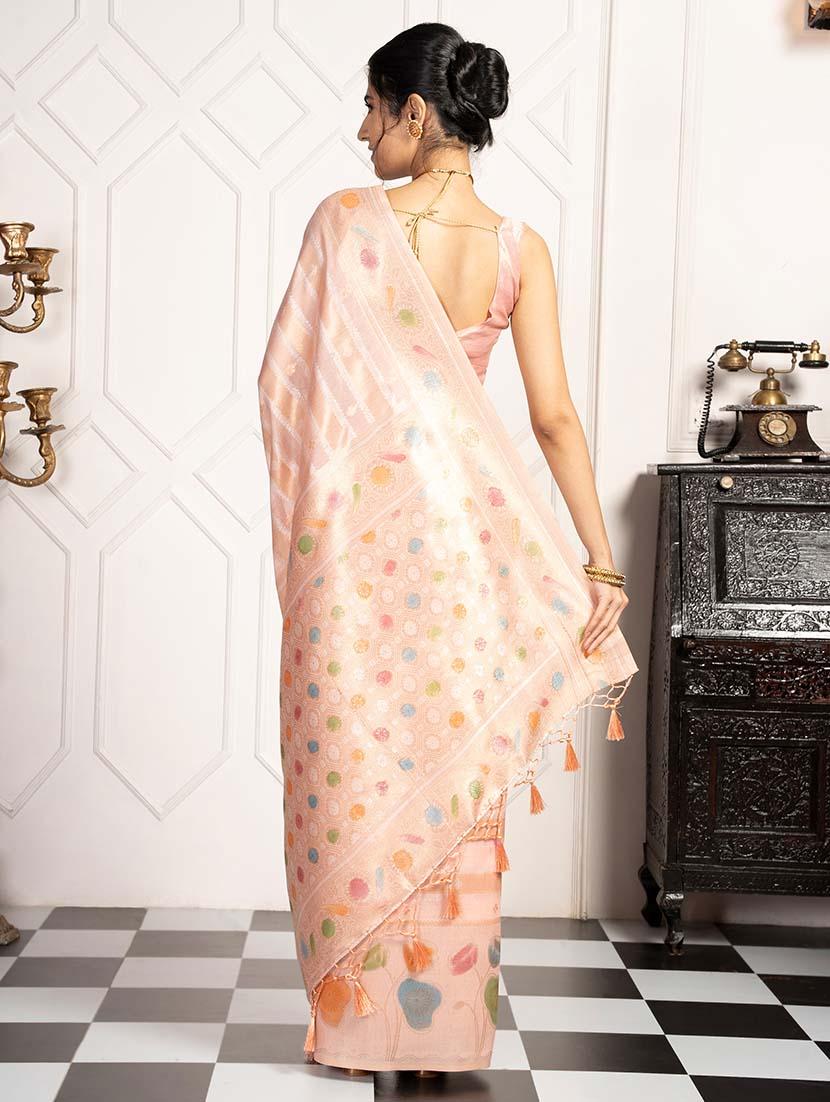 women stripes zari bordered saree with blouse - 21670042 - Standard Image - 3