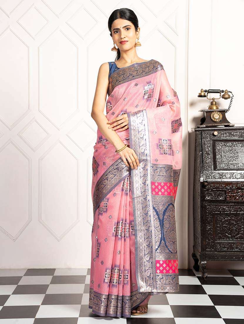 women self design zari bordered saree with blouse - 21670083 -  Zoom Image - 0