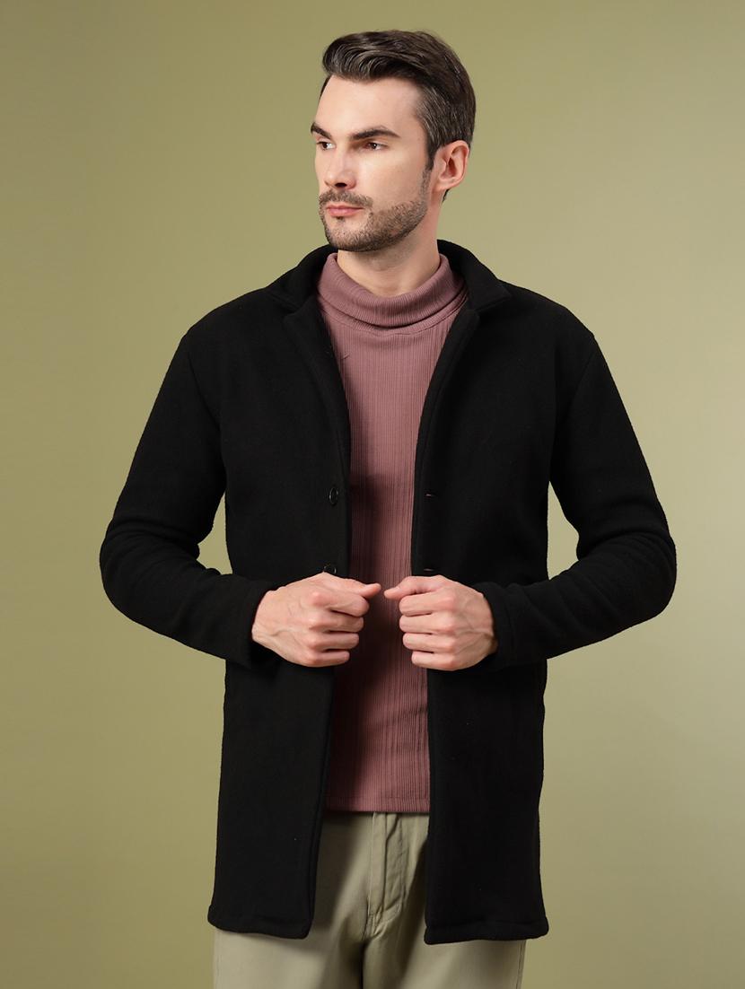 men black solid long sleeve coat - 21670160 - Zoom Image - 0