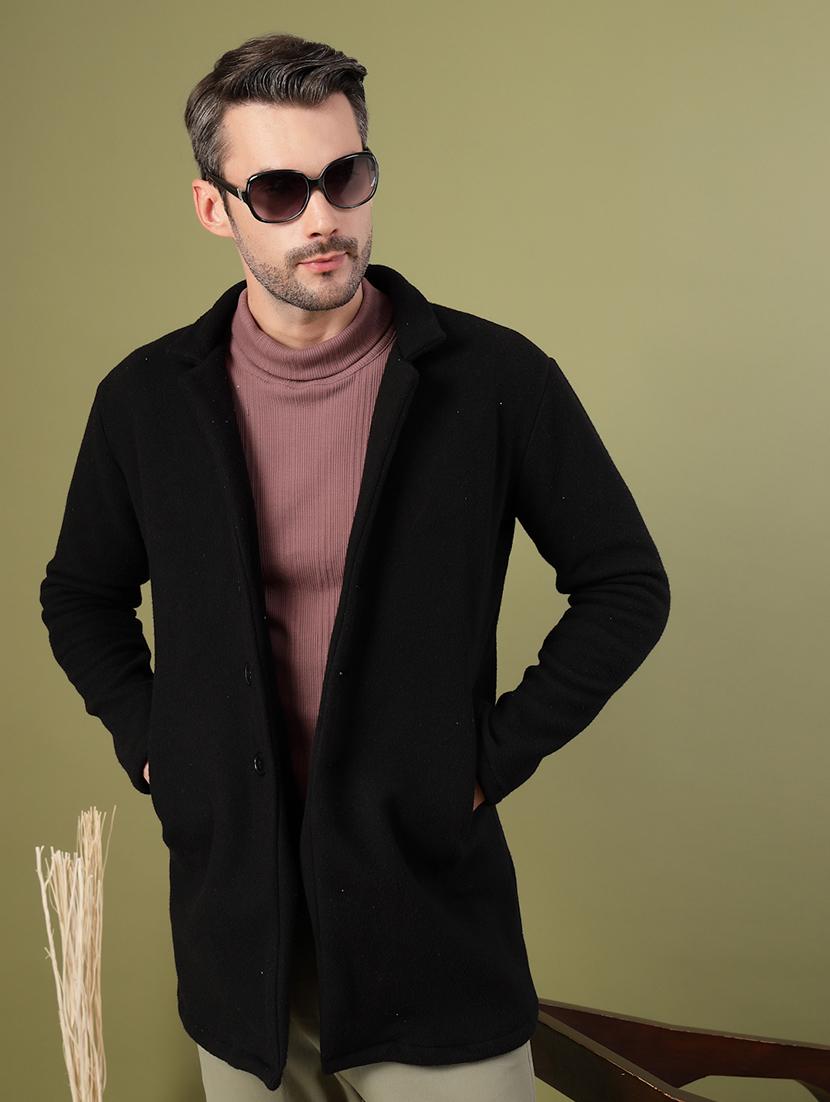 men black solid long sleeve coat - 21670160 - Standard Image - 3
