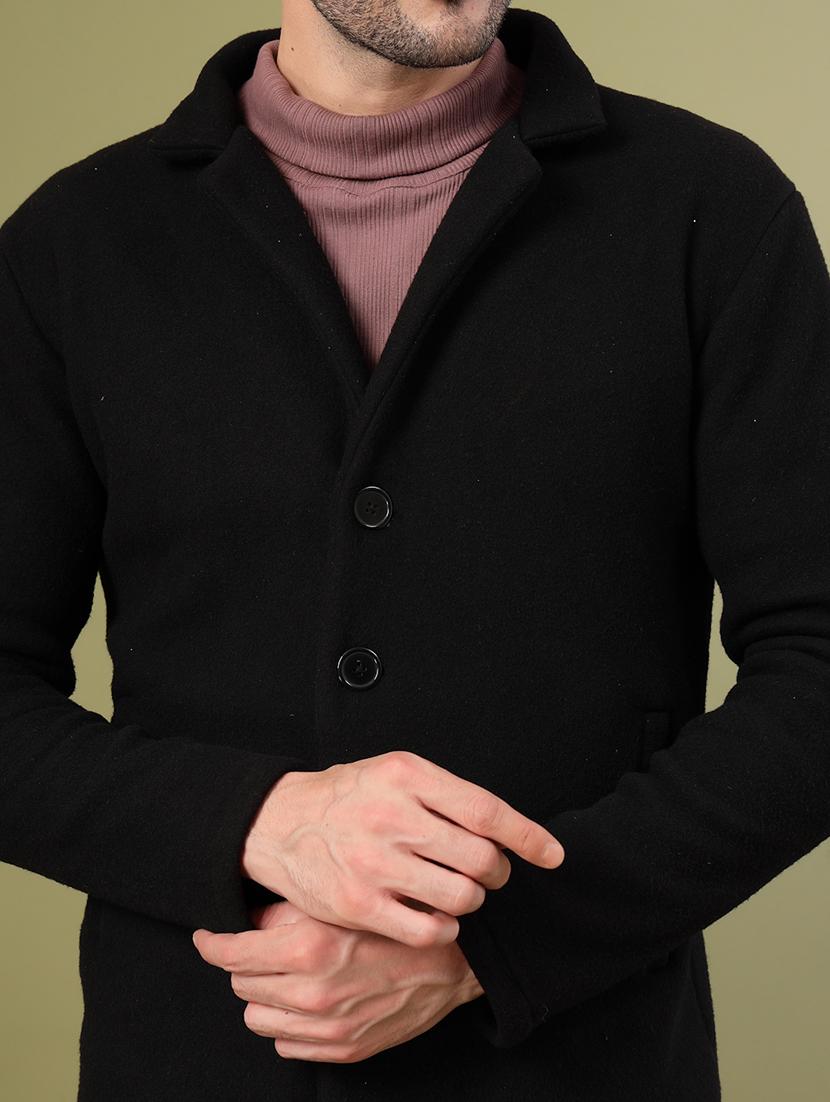 men black solid long sleeve coat - 21670160 - Standard Image - 5