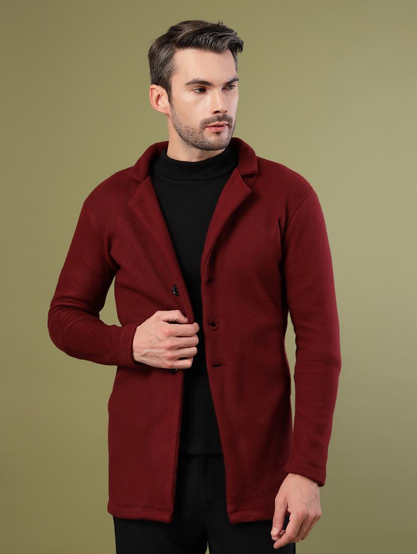 men maroon solid long sleeve coat - 21670161 - Zoom Image - 0