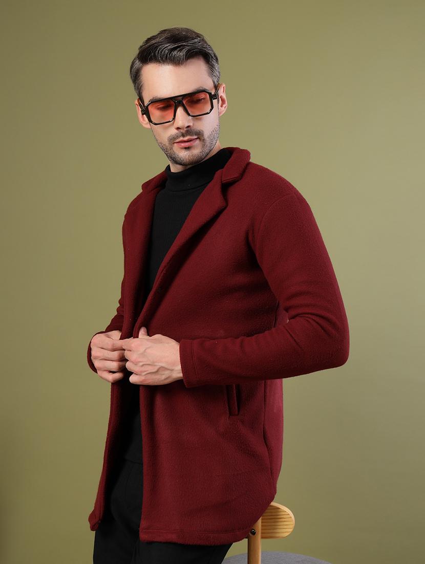 men maroon solid long sleeve coat - 21670161 - Standard Image - 3