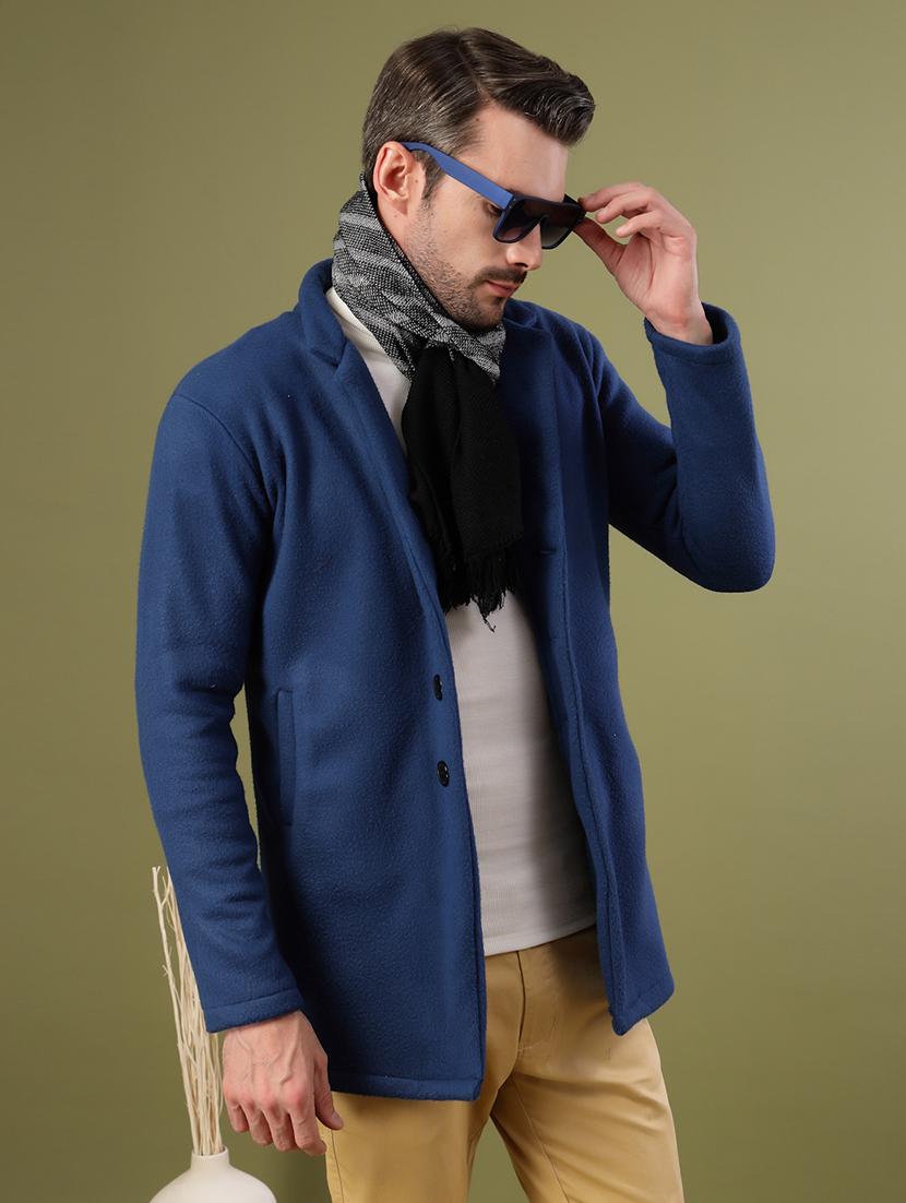 men blue solid long sleeve coat - 21670166 - Standard Image - 3