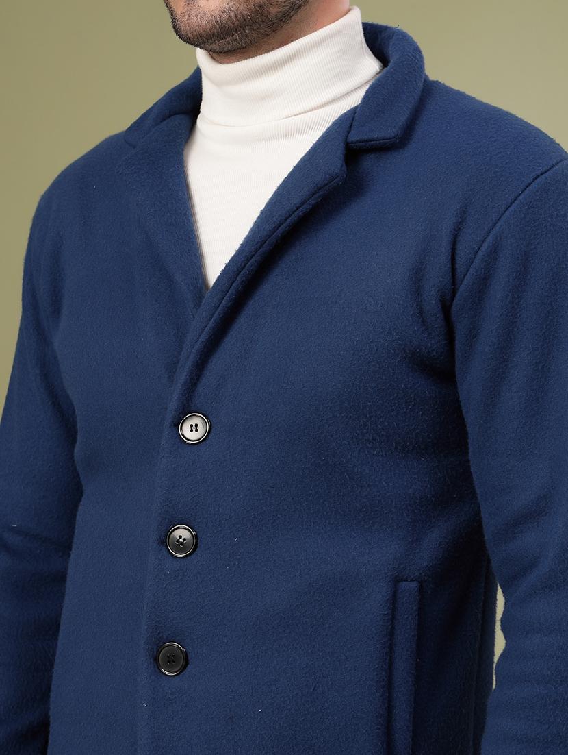 men blue solid long sleeve coat - 21670166 - Standard Image - 5
